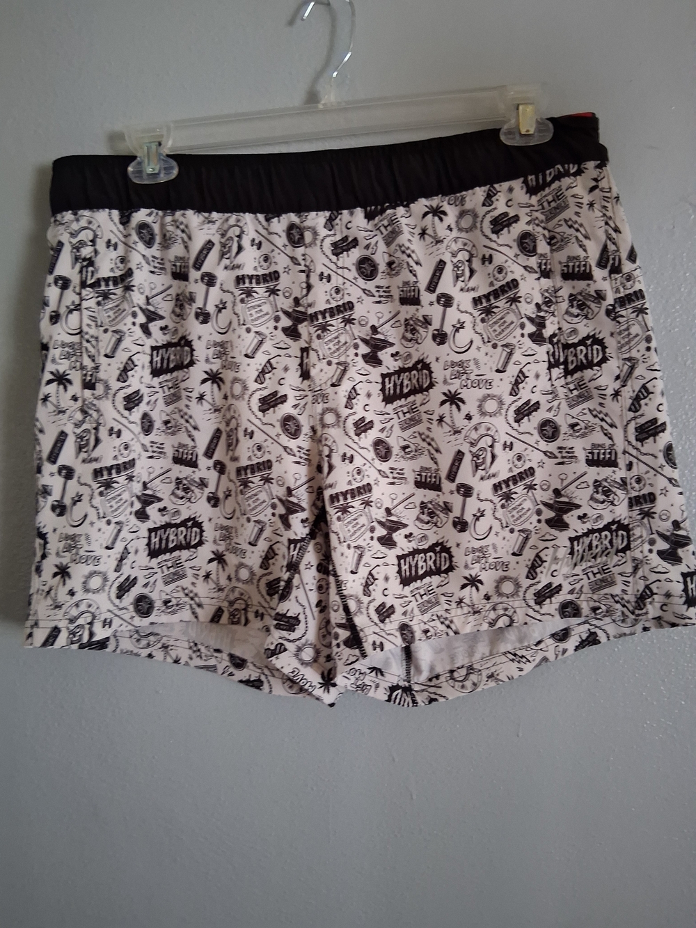 Hybrid Apparel Black & White Graffiti Graphic Men’s Hybrid Shorts XL